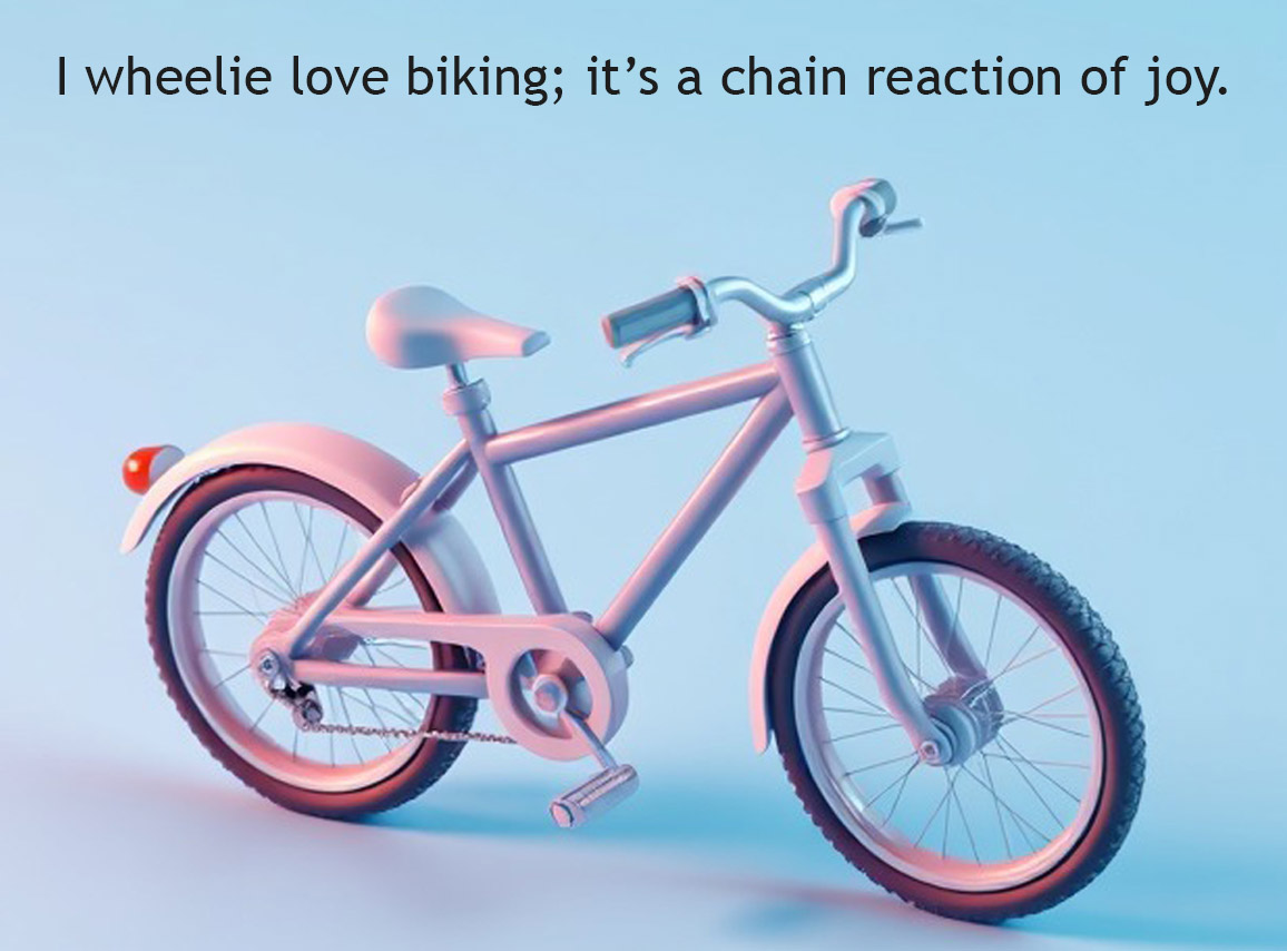 I wheelie love biking; it’s a chain reaction of joy.